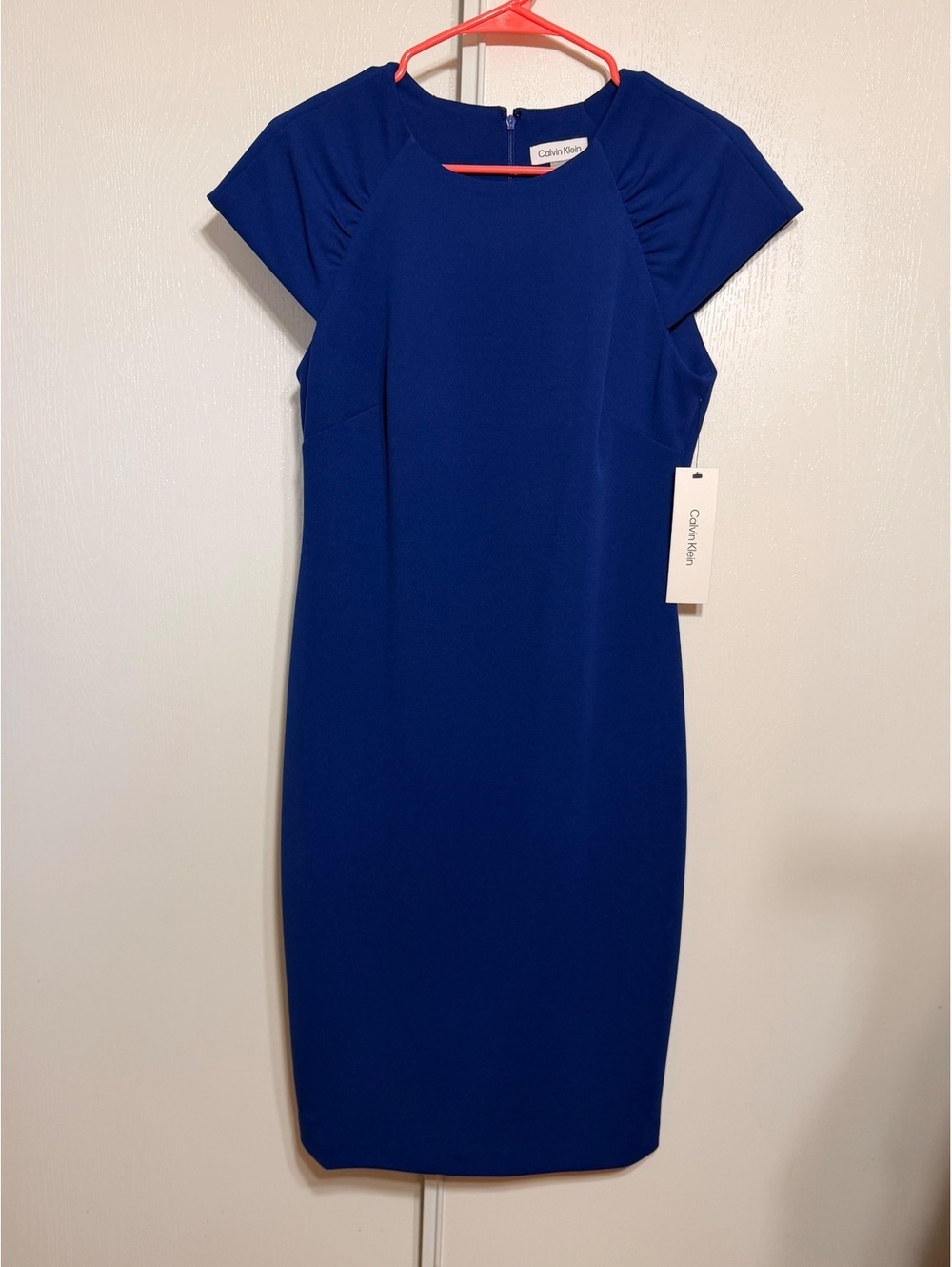 Calvin Klein Women’s Size 8 Royal Blue Sheath Dress Ruched Short Sleeve NWT